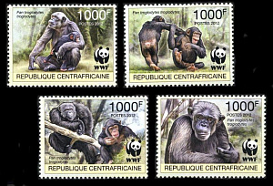 ЦАР, 2012, WWF, Шимпанзе, 4 марки